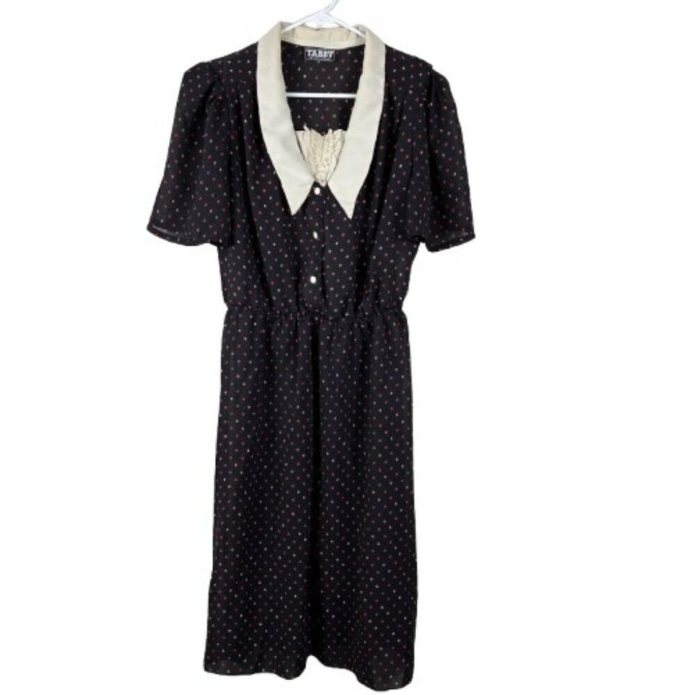 VTG 80s Tabby of California Semi-Sheer Bib Collar Dress Sz S Retro Cottagecore